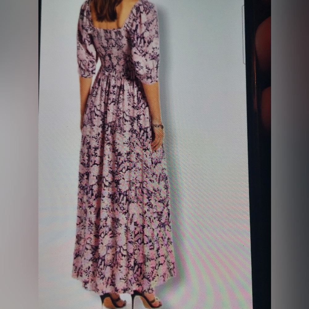 Something Navy - Pink/Navy Fairy Floral Print Smocked NWT Maxi Dress Size M - Picture 3 of 9